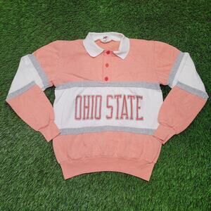Vintage 80s Nutmeg Ohio State Buckeyes Collard Sweatshirt Womens Medium USA